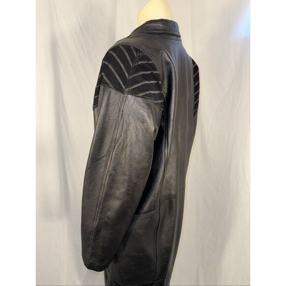 Vintage 1980s–1990s Excelled Genuine Leather Long Trench Coat – Black – Size S - Picture 10 of 16